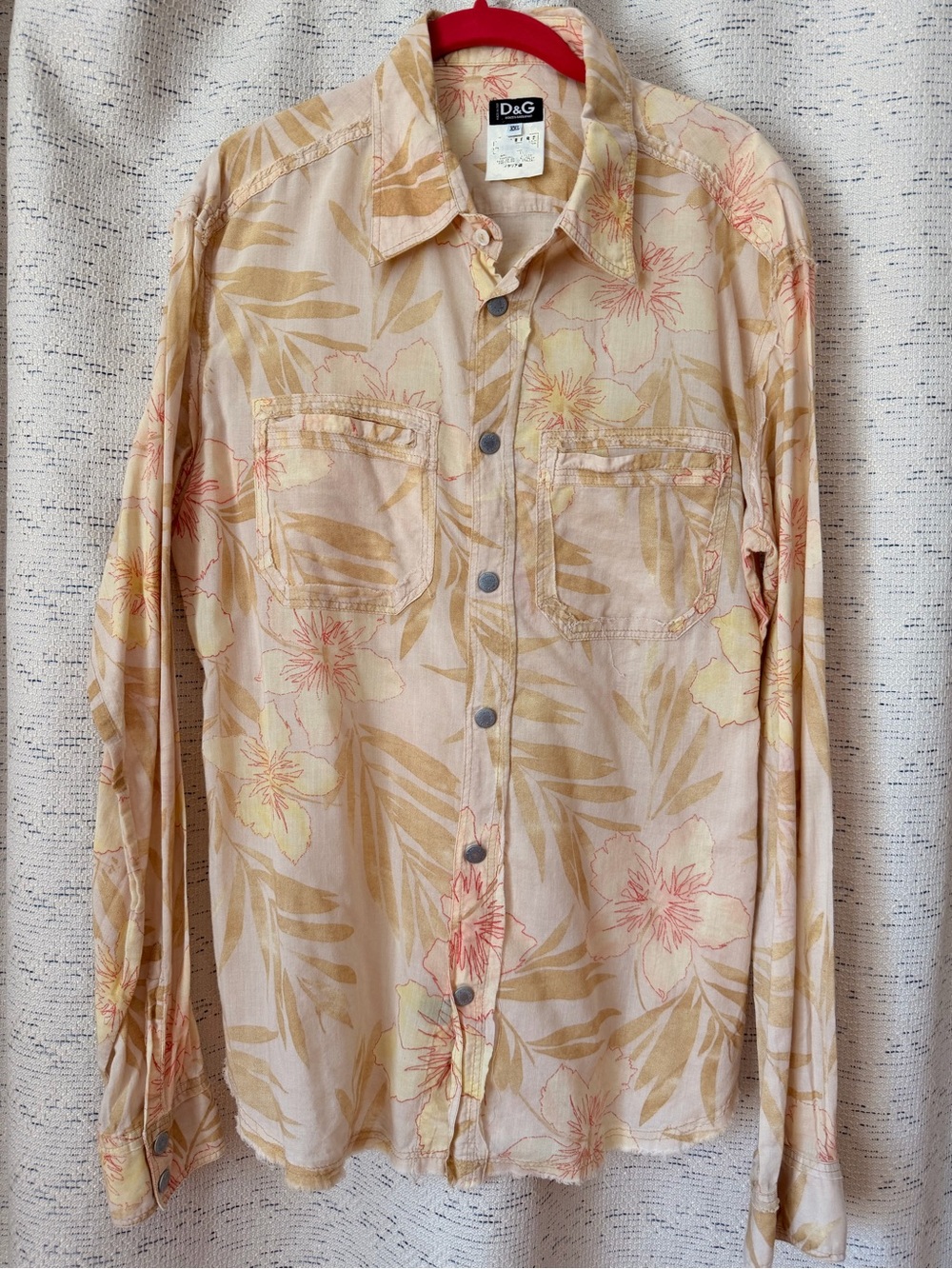 D&G Floral Button-Up Shirt in Pale Peach & Yellow - Picture 2 of 9